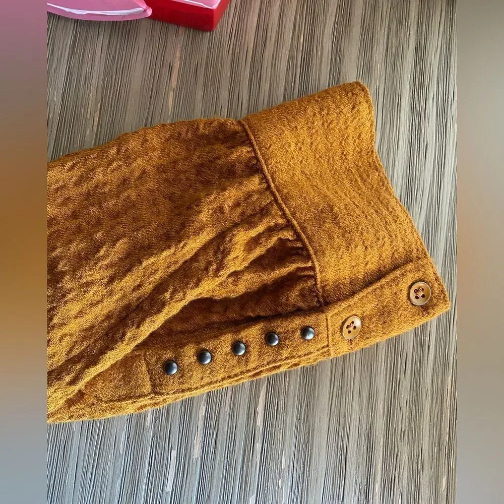 We The Free FREE PEOPLE HIDDEN VALLEY BLOUSON SOLID SHIRT Mustard Sz L
